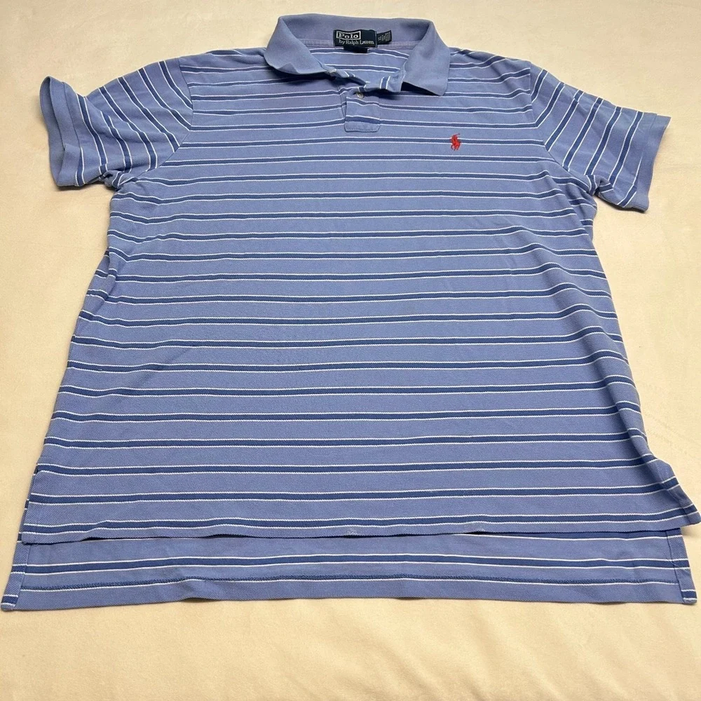 Polo Ralph Lauren Polo Shirt Mens XL Blue Striped Short Sleeve Collared Cotton